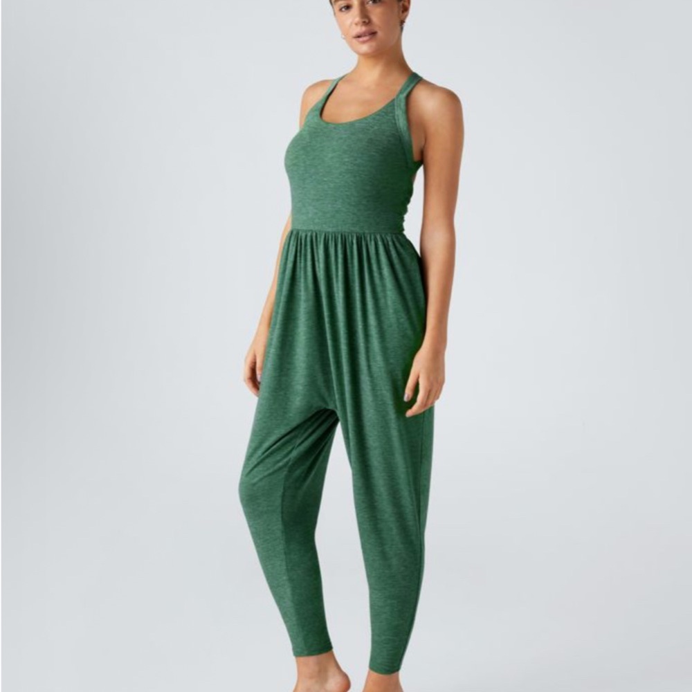 Halara Dark Green Yarn Jumpsuit | XS | Cutout Back | Casual Lounge Travel Romper